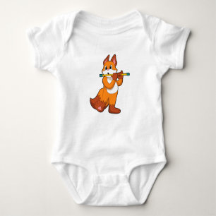 Fox at Music with Flute.PNG Baby Bodysuit