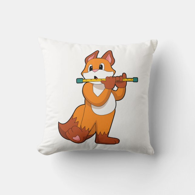 Fox at Music with Flute.PNG Throw Pillow (Front)