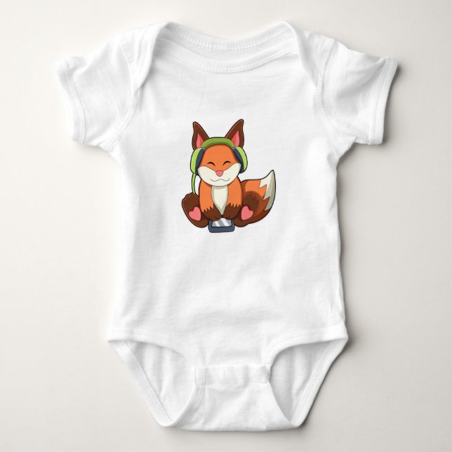 Fox at Music with Headphone Baby Bodysuit (Front)