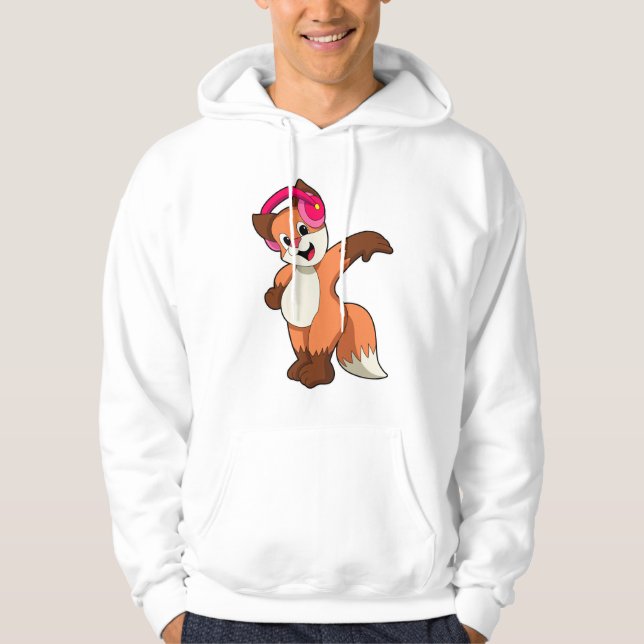 Fox at Music with Headphone Hoodie (Front)