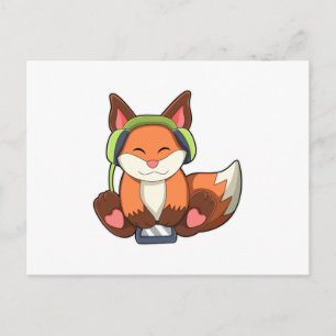 Fox at Music with Headphone Postcard