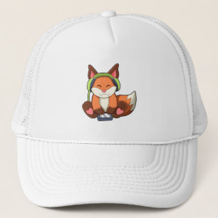 Fox at Music with Headphone Trucker Hat