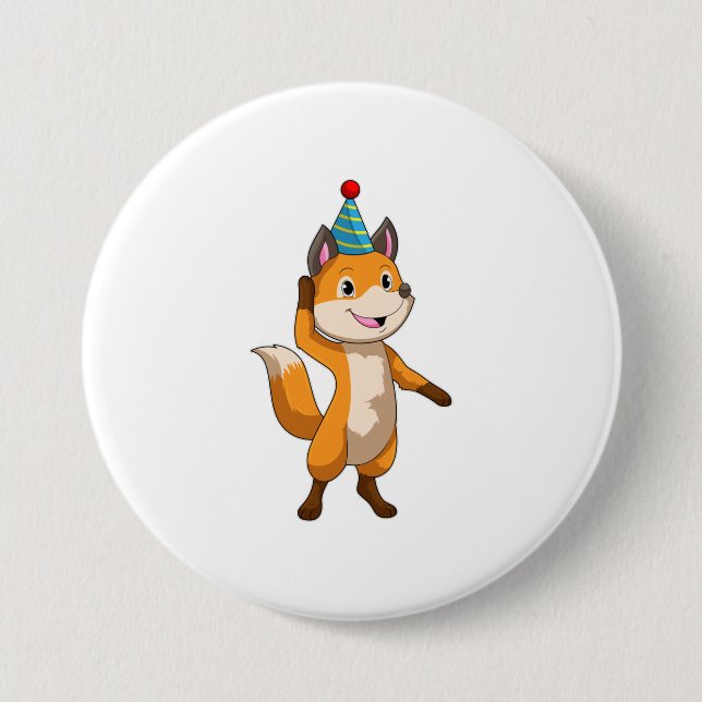 Fox at Party with Party hat Button (Front)