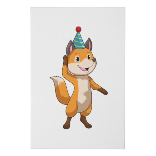 Fox at Party with Party hat Faux Canvas Print