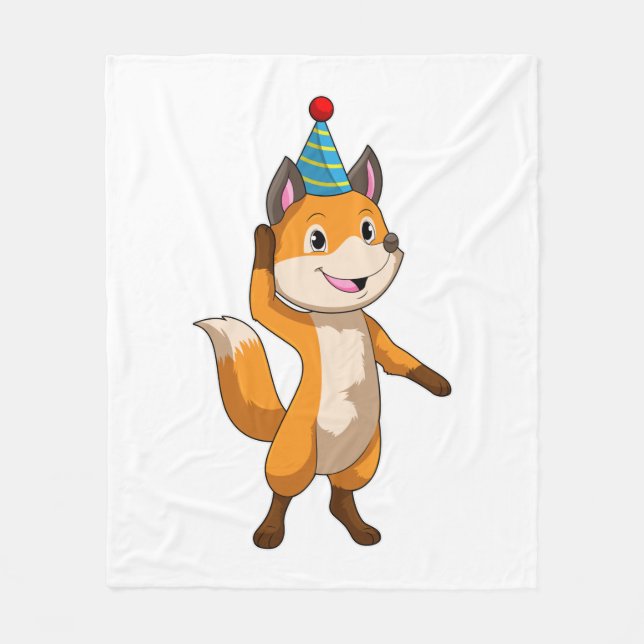 Fox at Party with Party hat Fleece Blanket (Front)