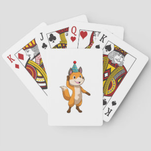 Fox at Party with Party hat Poker Cards