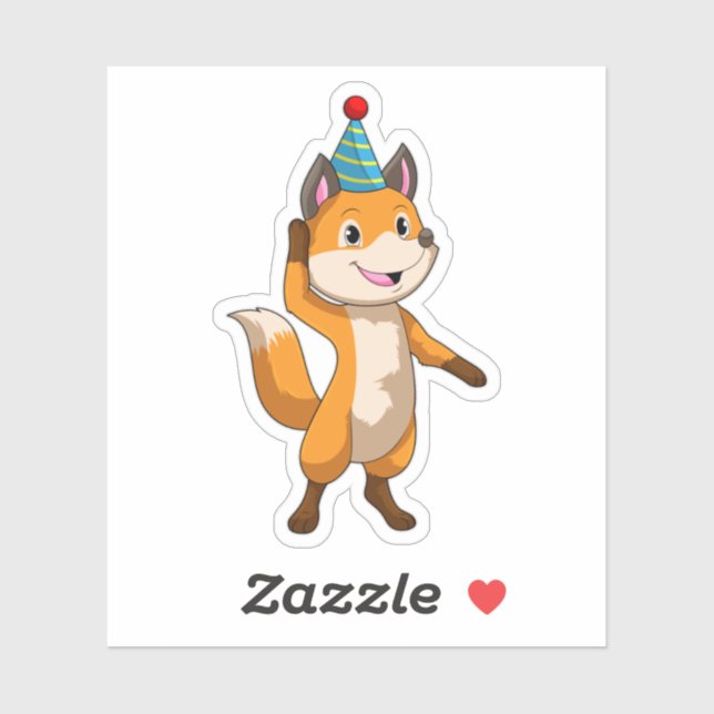 Fox at Party with Party hat Sticker (Sheet)