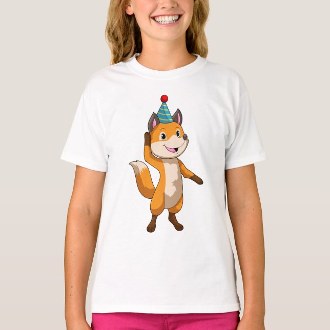 Fox at Party with Party hat T-Shirt (Front)