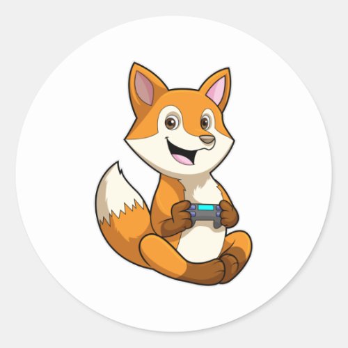 Fox at Playing with Controller Classic Round Sticker