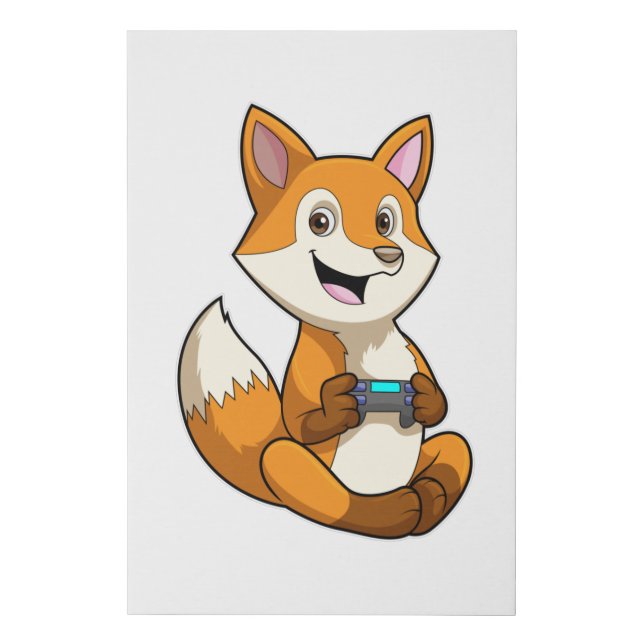 Fox at Playing with Controller Faux Canvas Print (Front)