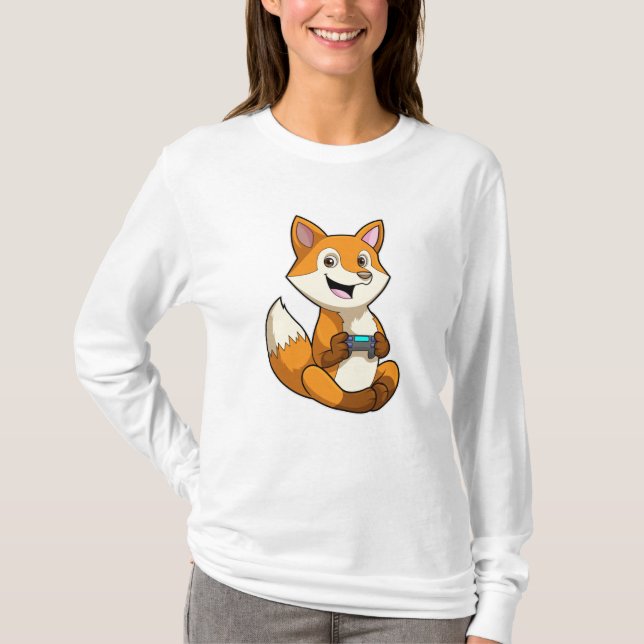 Fox at Playing with Controller T-Shirt (Front)