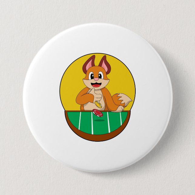 Fox at Poker with Poker chips Button (Front)