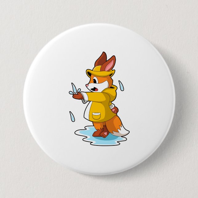 Fox at Rain with Rain drops Button (Front)