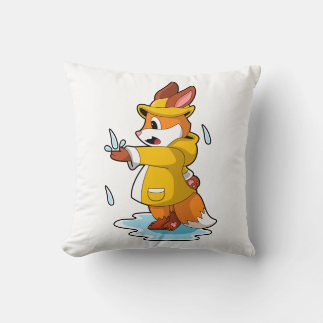 Fox at Rain with Rain drops Throw Pillow (Front)