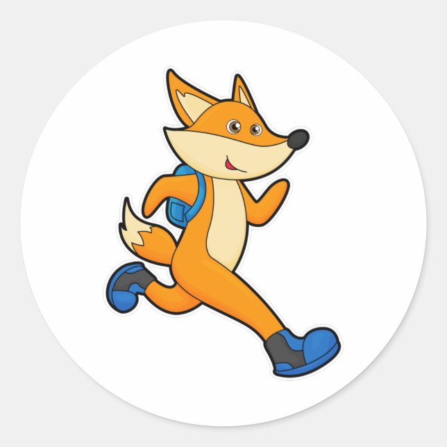 Fox at Running with Backpack Classic Round Sticker (Front)