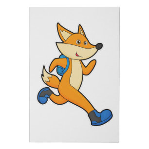 Fox at Running with Backpack Faux Canvas Print