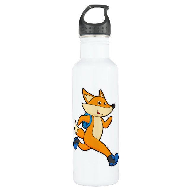 Fox at Running with Backpack Stainless Steel Water Bottle (Front)
