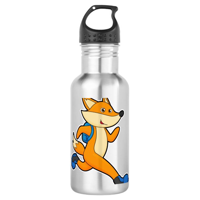 Fox at Running with Backpack Stainless Steel Water Bottle (Front)