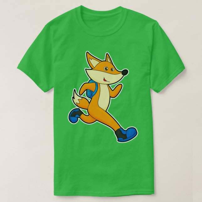 Fox at Running with Backpack T-Shirt (Design Front)