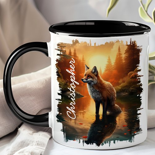 Fox At Sunset Forest Reflection Mug