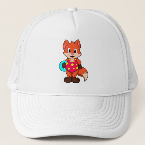 Fox at Swimming with Swim ring Trucker Hat