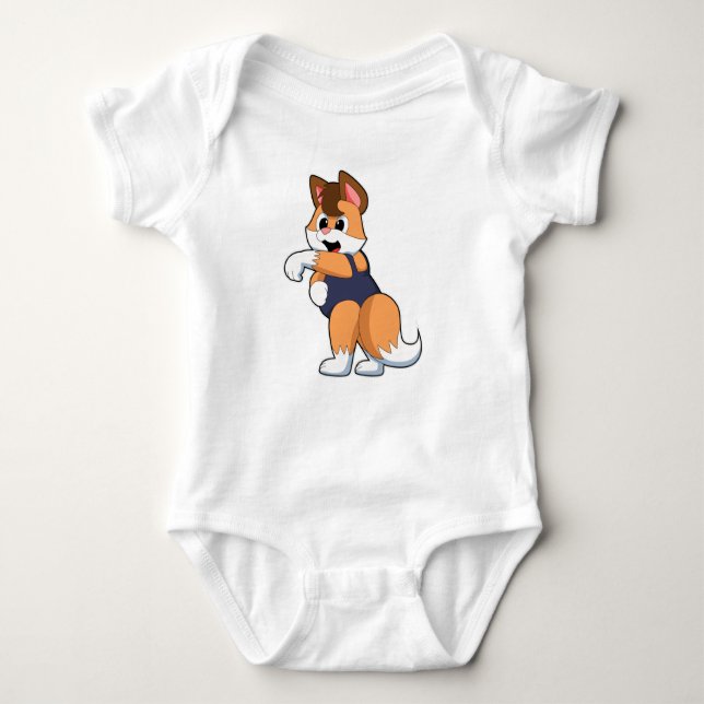 Fox at Swimming with Swimsuit Baby Bodysuit (Front)
