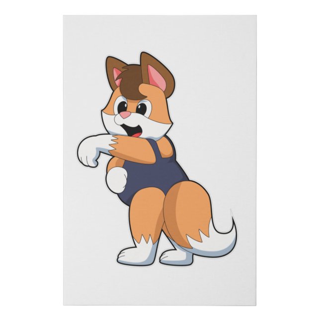 Fox at Swimming with Swimsuit Faux Canvas Print (Front)