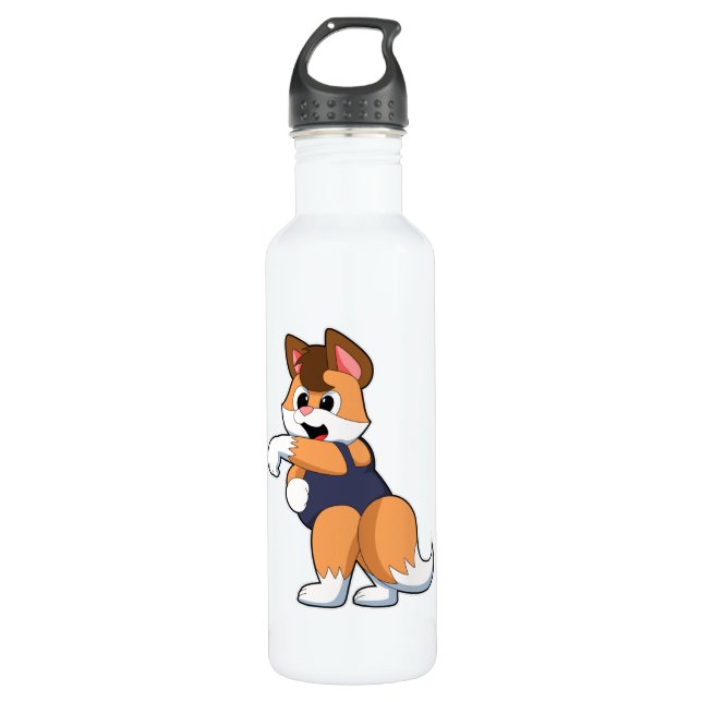 Fox at Swimming with Swimsuit Stainless Steel Water Bottle (Front)