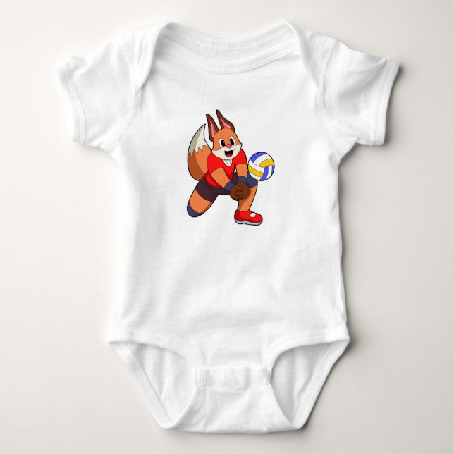 Fox at Volleyball Sports Baby Bodysuit (Front)