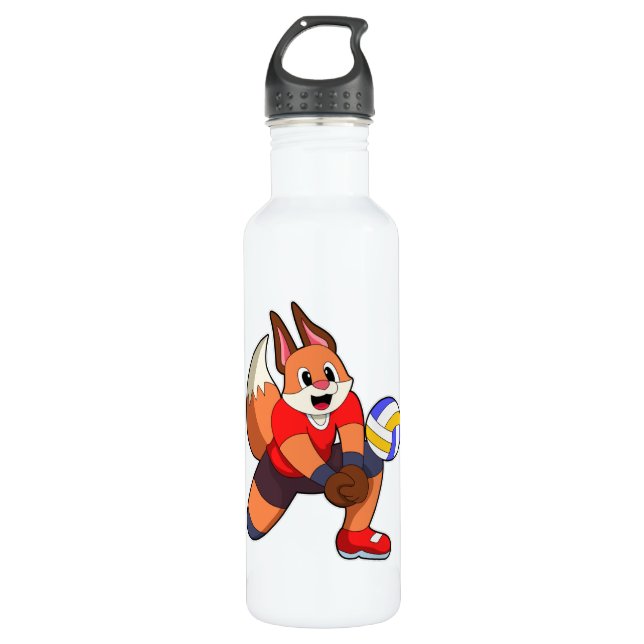 Fox at Volleyball Sports Stainless Steel Water Bottle (Front)