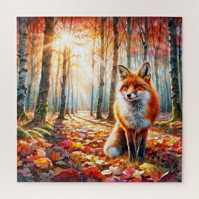Fox Autumn Forest Watercolor Jigsaw Puzzle (Vertical)