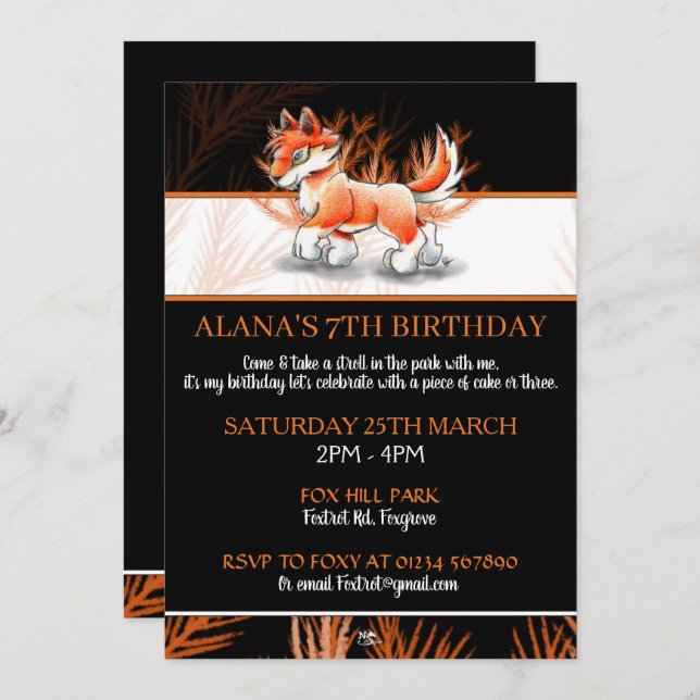 Fox Autumn Walk - Wildlife Birthday Invitations (Front/Back)