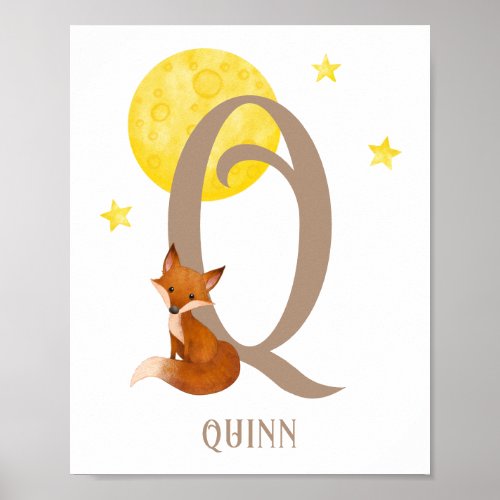 Fox Baby Name Monogram Nursery Wall Art Letter Q