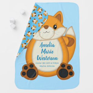 Fox Baby Shower Blue Woodland Baby Blanket