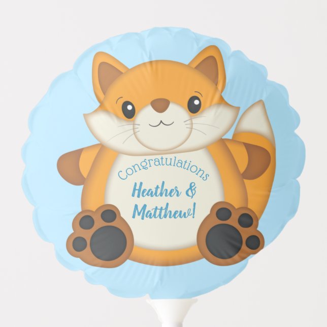 Fox Baby Shower Blue Woodland Balloon (Front)