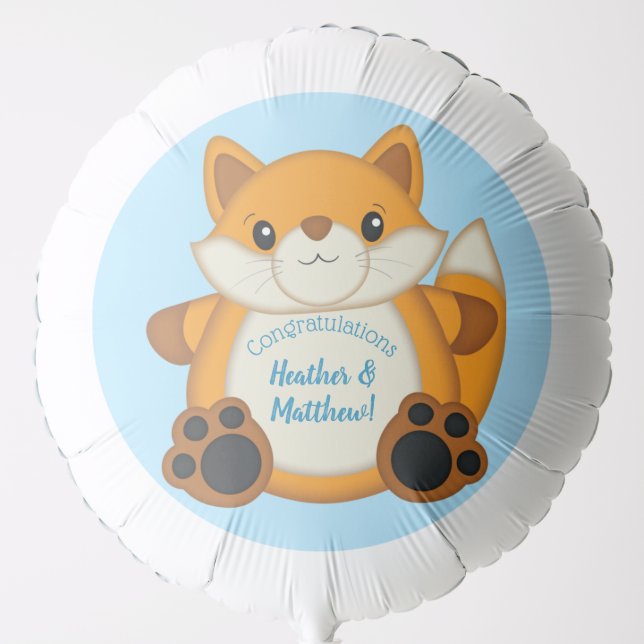 Fox Baby Shower Blue Woodland Balloon (Front)