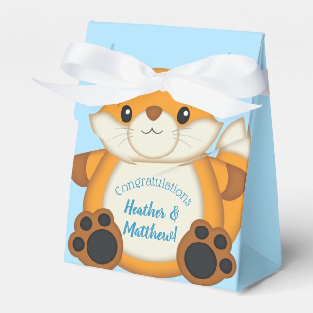 Fox Baby Shower Blue Woodland Favor Boxes (Front Side)