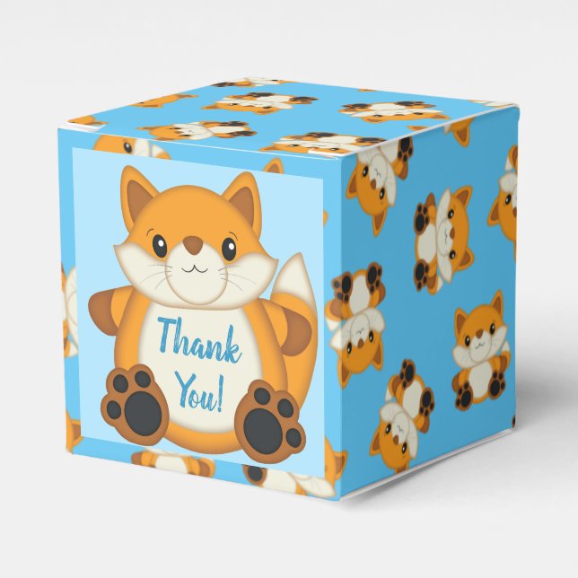 Fox Baby Shower Blue Woodland Favor Boxes (Front Side)