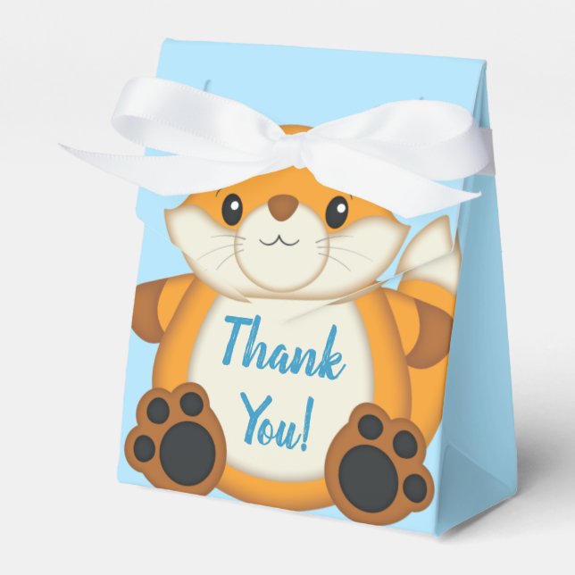 Fox Baby Shower Blue Woodland Favor Boxes (Front Side)