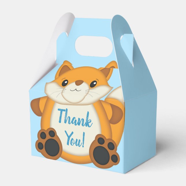 Fox Baby Shower Blue Woodland Favor Boxes (Front Side)