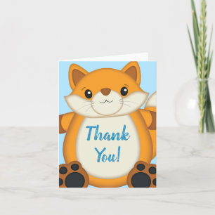 Fox Baby Shower Blue Woodland Thank You Card