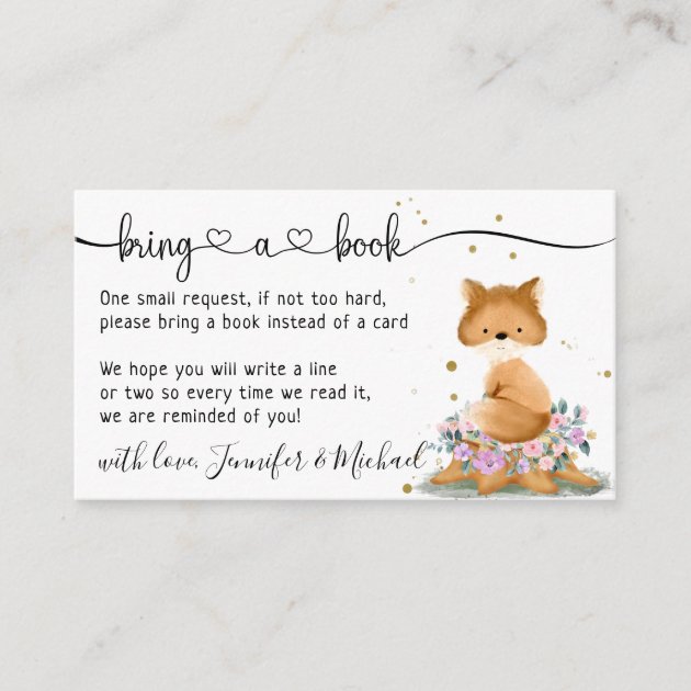 Fox Baby Shower Bring a book Enclosure Card