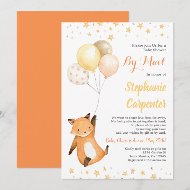 Fox Baby Shower by Mail Invitation (Front/Back)