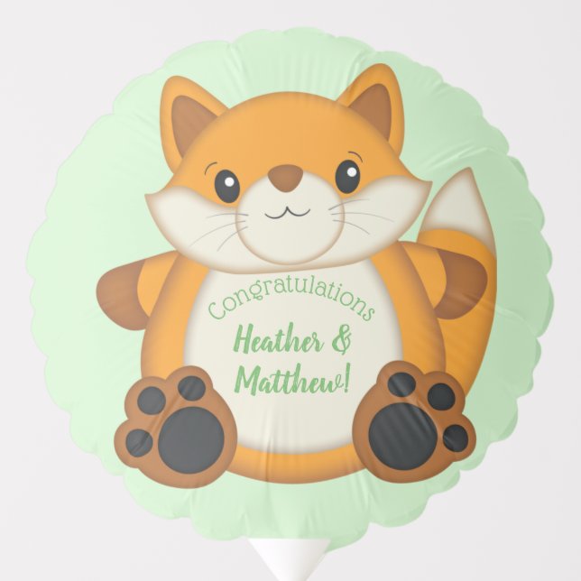 Fox Baby Shower Green Balloon (Front)