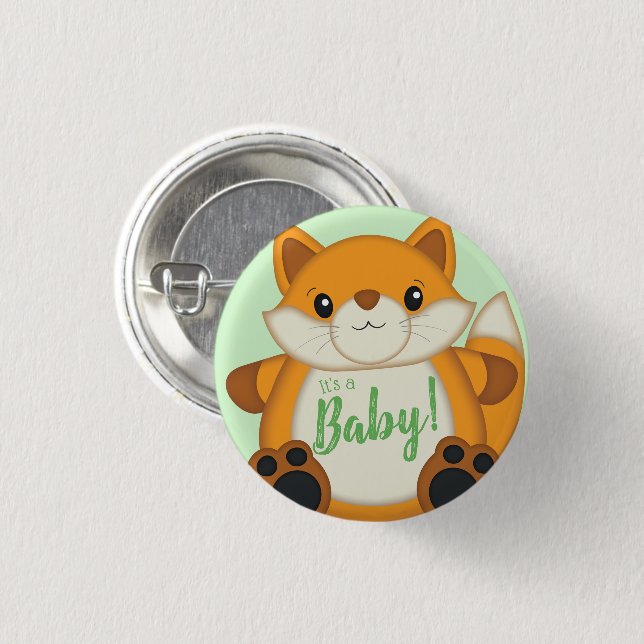 Fox Baby Shower Green Button (Front & Back)
