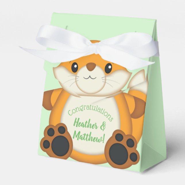 Fox Baby Shower Green Favor Boxes (Front Side)