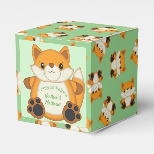 Fox Baby Shower Green Favor Boxes (Front Side)