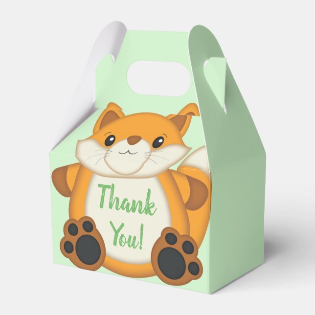 Fox Baby Shower Green Favor Boxes (Front Side)