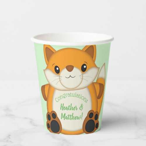 Fox Baby Shower Green Paper Cups