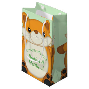 Fox Baby Shower Green Small Gift Bag